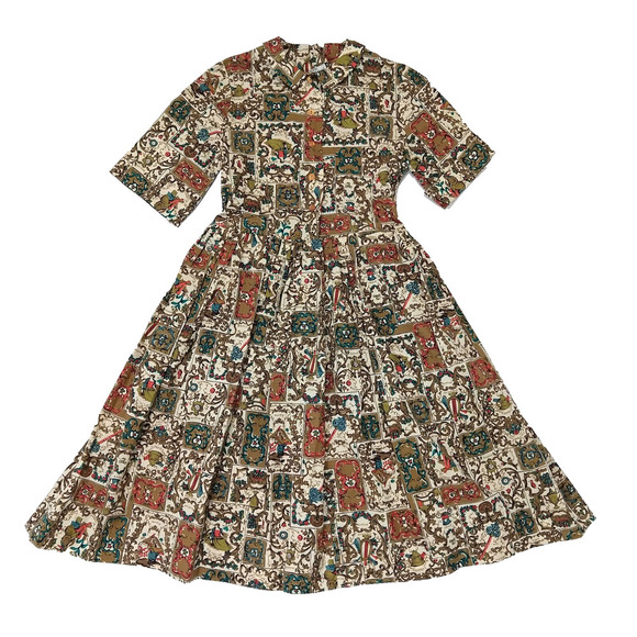 Vintage 1960s Shirt Dress Size XXS Fit & Flare Print Button Up Retro Pin Up VLV - Picture 1 of 9